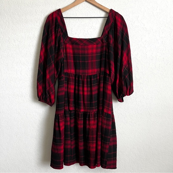 Maurices Red Black Plaid Babydoll Tiered Dress NWT S - Picture 3 of 9